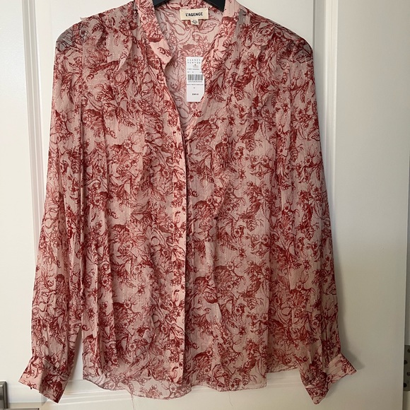 L'AGENCE Tops - L’Agence NWT Cranberry/Pink/Gold Blouse M 🌈HOST PICK🌈